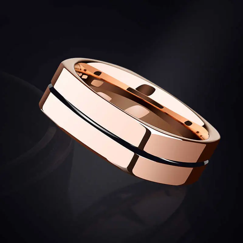

585 Purple Gold High Class Feeling Shiny Men Rings Square Lovers Classic Style Simple Plating 14K Rose Gold Jewelr