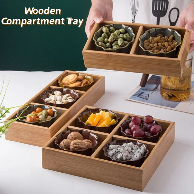 Wooden Rectangular Compartment Tray Grids Food Serving Tray Bamboo Fruit  Tea Snack Tray Snack Organizer Kitchen Storage Tools - AliExpress