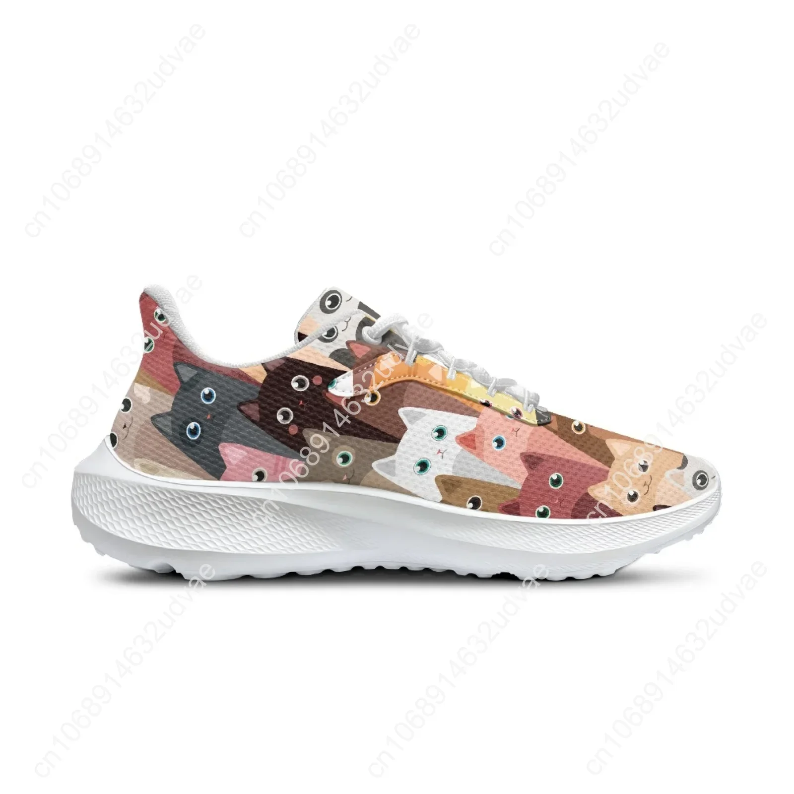 New Women's Sneakers Cute Cartoon Cat Designer Brand Shoes Girls Sneakers White Lace Up Casual Shoes Zapatos Mujer