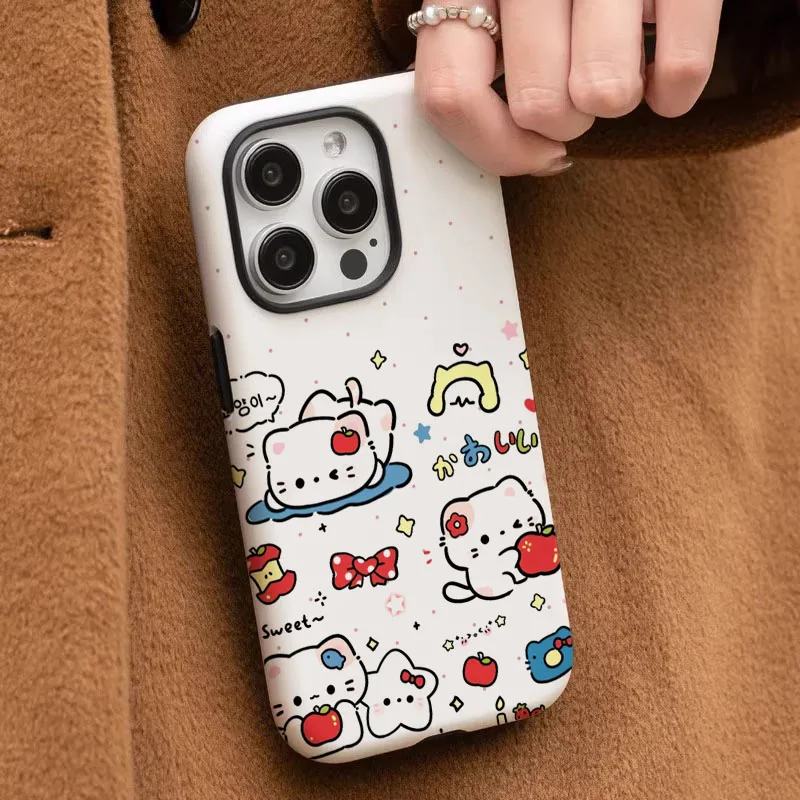 Matte Shockproof Bumper Phone Case with Funny Cat Design and 2-in-1 Film Protection