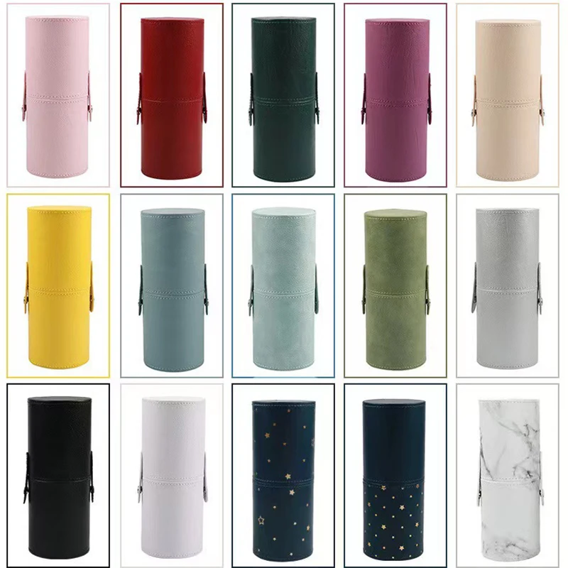 Makeup Brush Storage Bucket PU Leather Hasp Makeup Brush Holder Travel Portable Cosmetic Brush Organizer Eyebrow Pencil Holder 6