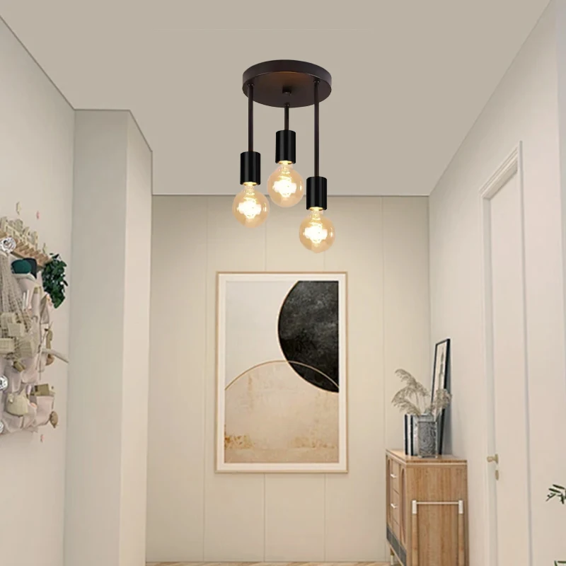 Ceiling Light Without Light Source Black Retro Restaurant Living Room Coffee Shop Counter Foyer Corridor Balcony Pendant Light