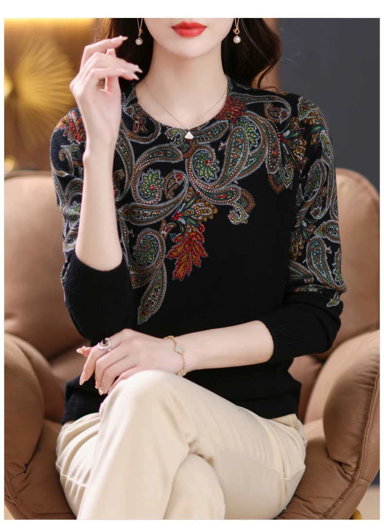 blusas de impressão outono primavera macio pescoço malha pulôver puxa femme moda coreana casual jumper manga comprida camisola feminina