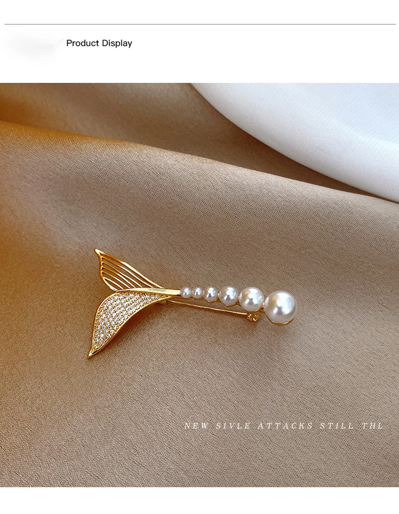 Broche queue de poisson en perles pour femmes, boucle antidérapante haut de gamme, Design de Niche, accessoires de vêtements rouges Internet, Clip de décolleté de tempérament_voghion.com