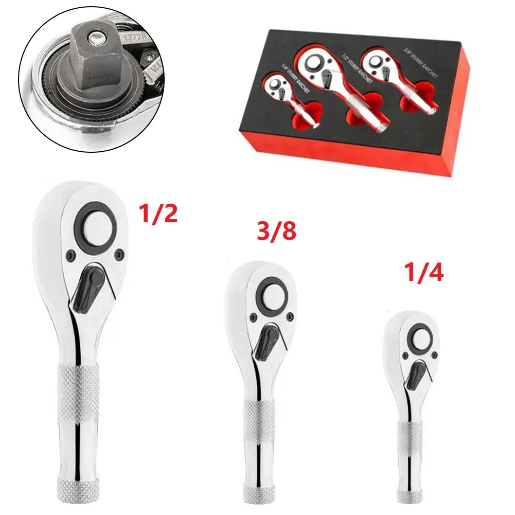 

3pcs 72-Tooth Ratchet Wrench 1/4 3/8 1/2 Inch Drive Quick-Release Head Square Head Repair Wrench Hardware Tools