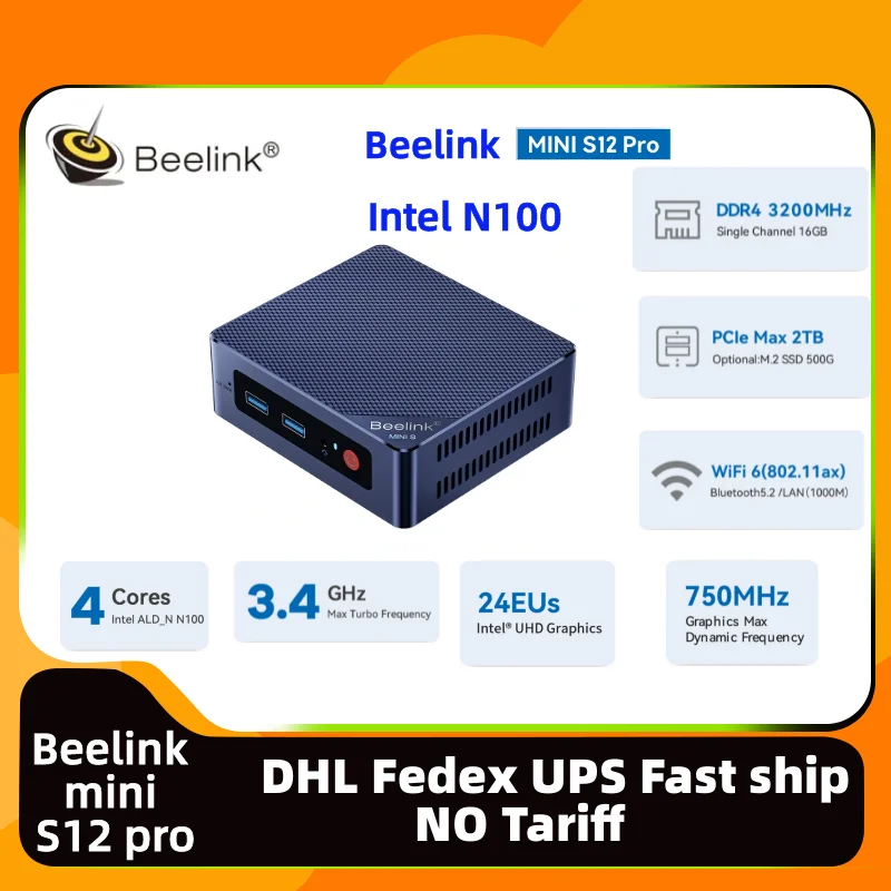 new Beelink Mini S12 Pro Intel N100 Mini S Mini PC RAM 16GB SSD 500GB DDR4  Desktop Gaming Office Home Fanless Pocket Mini Pc