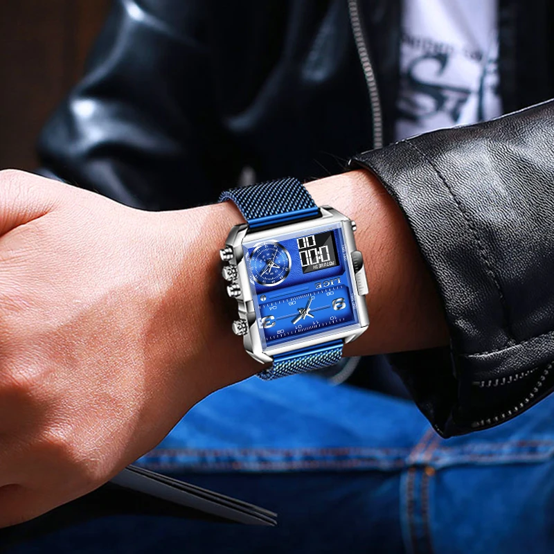 Watches Quartz Mens Watch Waterproof Square Sport Military Wrist Watches Mesh Belt Date_voghion.com