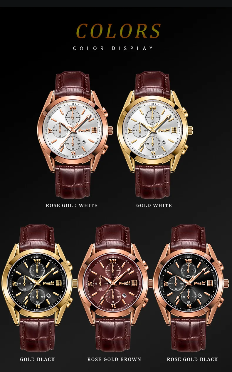 POSHI 926 Men Luxury Stainless Steel Quartz Wristwatches Alloy Strap Dial Round Dials Business Men's Wristwatch for Man