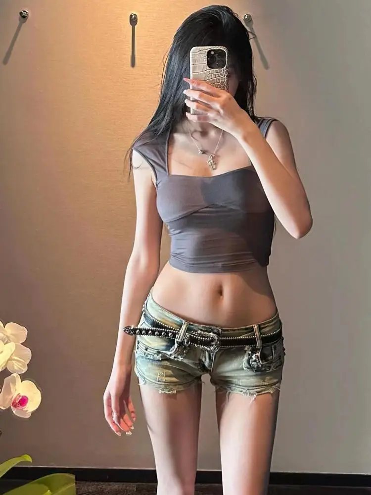 Fashion Women Pocket Cargo Shorts Hot Pants Slim Mini High Waist Denim  Trousers 