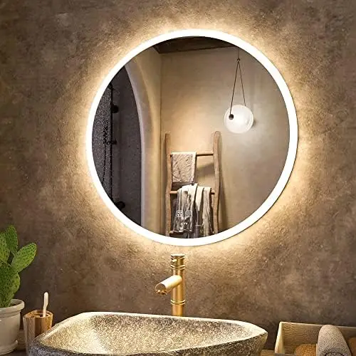 

Зеркало для ванной комнаты диаметром 24 дюйма, простое в установке круглое зеркало для туалетного столика, регулируемая цветовая температура, противотуманные регулируемые огни, крепление