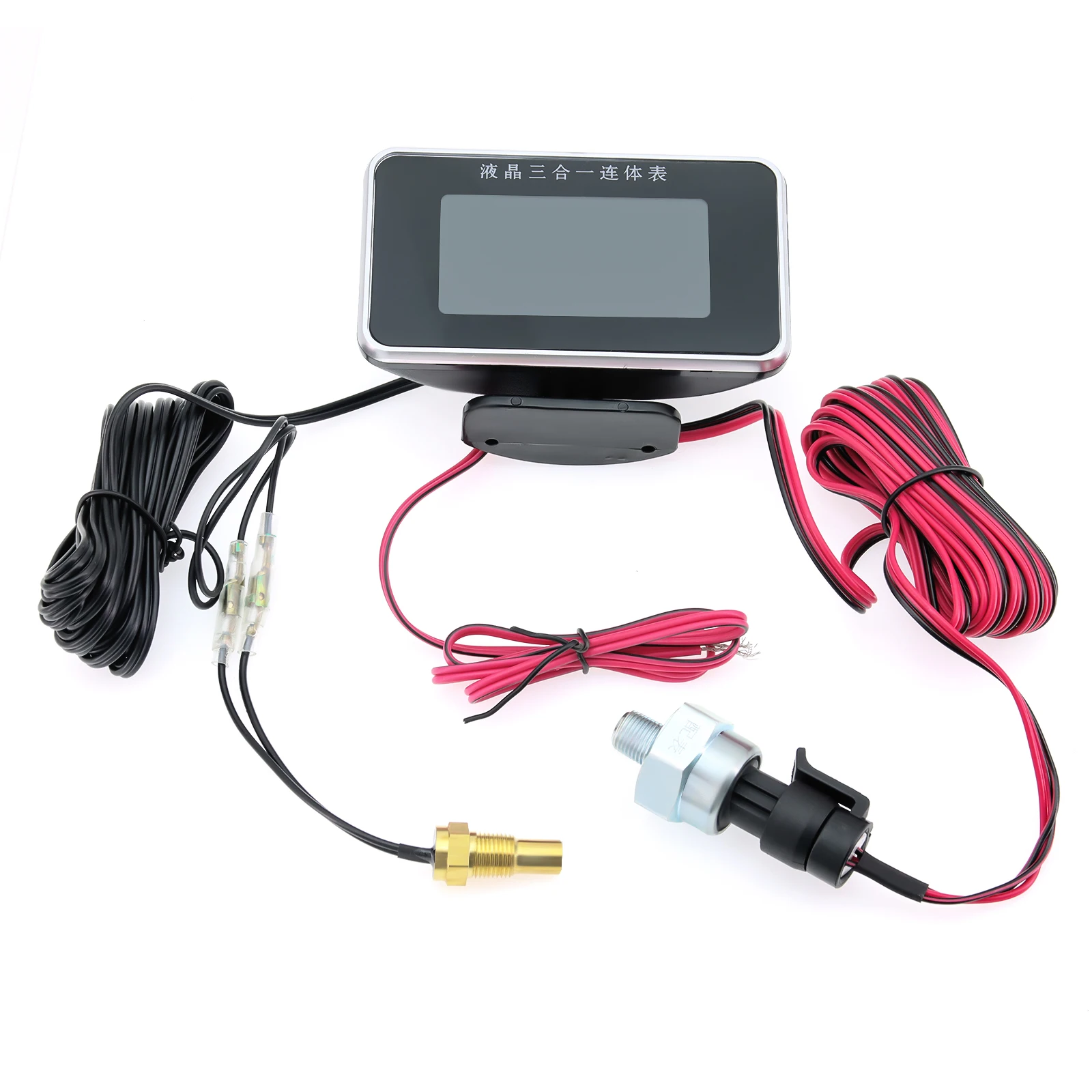 3 in 1 자동차 LCD 디지털 수온 + 전압 + 오일 압력계 LED 게이지 (12V/24V 차량용, 수온 센서 1/8NPT 포함)