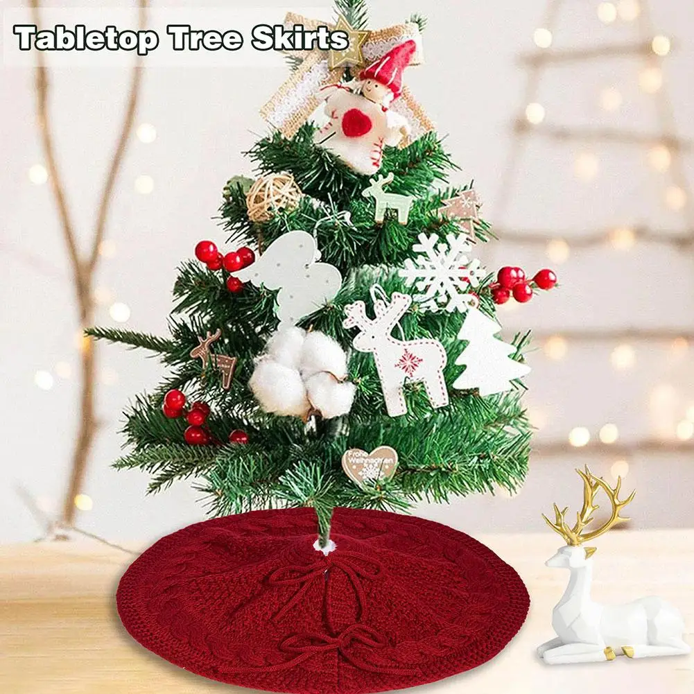 Christmas Knitted Tree Skirt Milk White Red Knitted Christmas Atmosphere Apron Christmas Tree Decorations Accessories