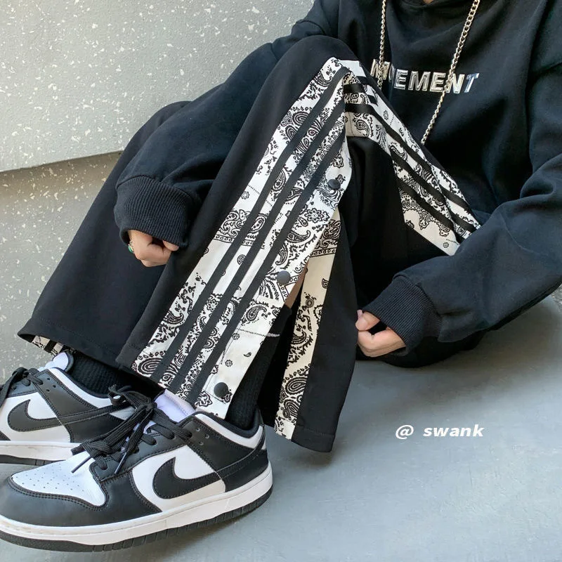 

Side Buttons Bottom 2023 Spring Summer Y2K Streetwear Men Loose Joggers Trousers Fashion Pants Hip Hop Pants Elastic Waist