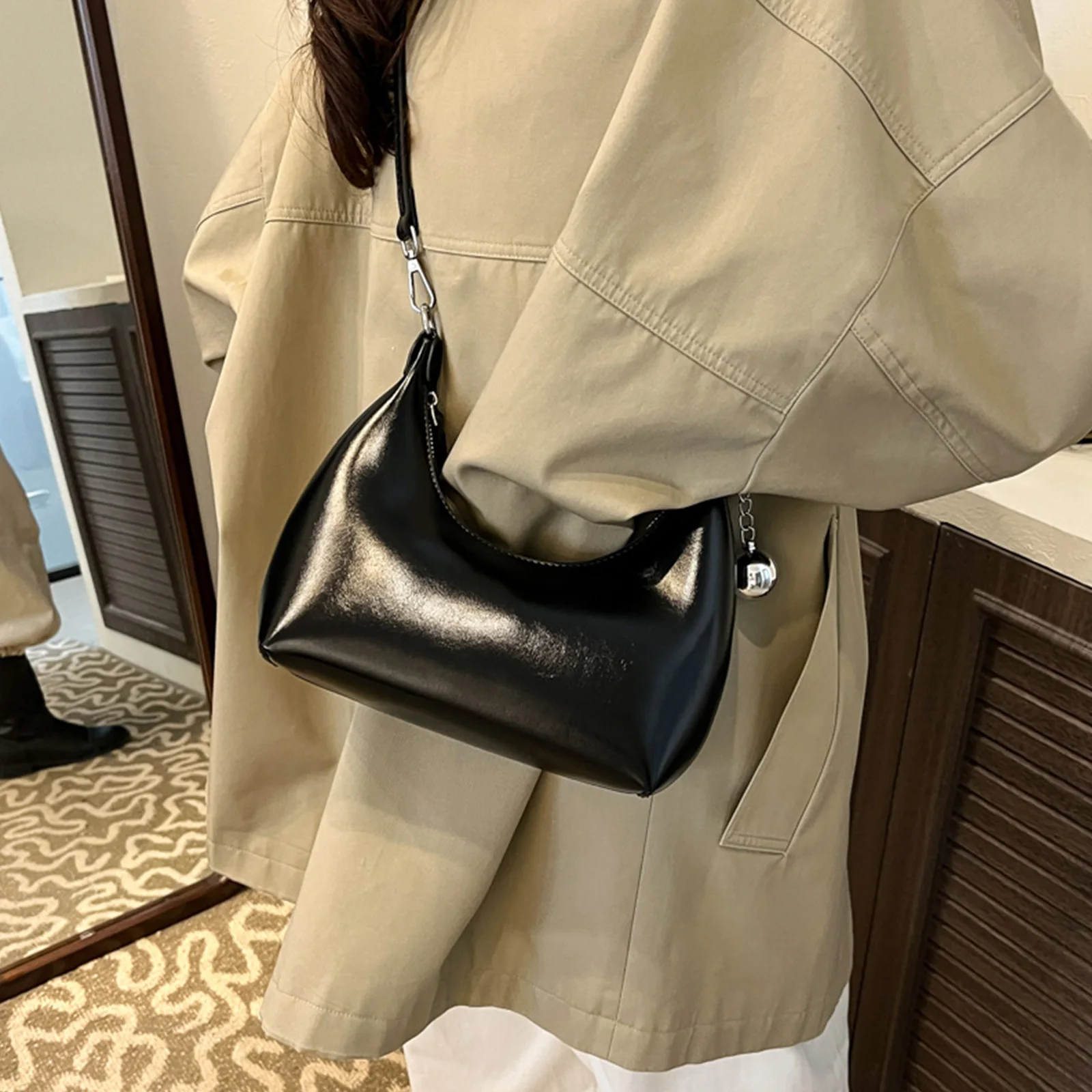 Crescent Handbag Trendy Hobo Bag with Zipper Crossbody Bag Underarm Bag for Women Work Shopping Travel