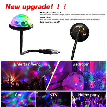 USB 미니 디스코 볼 라이트, 자동차 분위기 조명, RGB DJ 조명, 사운드 파티 볼 조명, 룸 장식 램프, 스트로브 라이트
