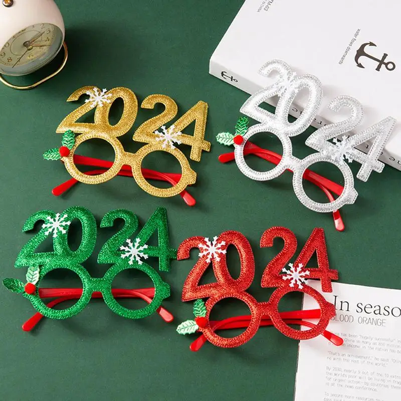 Merry Christmas Glasses Photo Frames Booth For Adult Kids Gift Santa Snowman Glasses For New Year 2024 Party Xmas Decorations