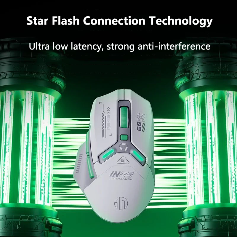 Inphic IN9 Mouse para jogos sem fio recarregável PAW3311 Bluetooth Mouse RGB Efeito de iluminação Computador de mesa Laptop Universal