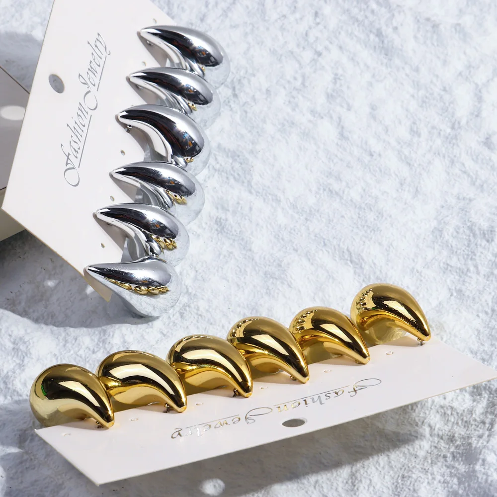 4 Paia Orecchini A Cerchio Grossi | Oro E Argento A Goccia Leggeri | Gioielli Moda Donna