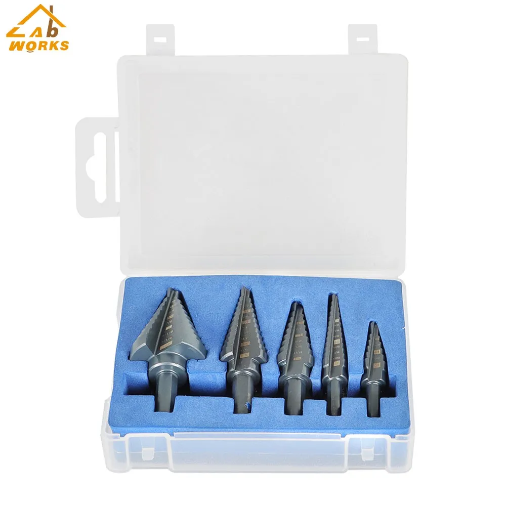 

5 pc Step drill 8 inch high speed steel M2 porous 50 size in 1 / 8-1-3 SAE