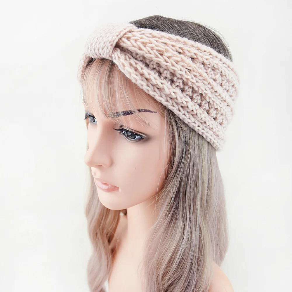 Women Crochet Knitted Wheat Bow Knot Hair Band Autumn Winter