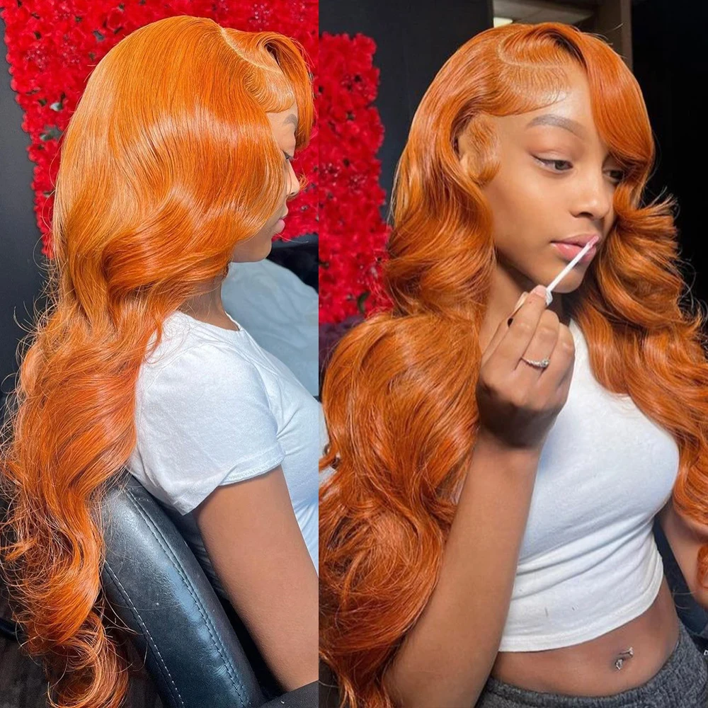 

13x4 Orange Ginger Lace Front Wig Human Hair Body Wave 13x6 HD Lace Frontal Wig Colored Lace Front Human Hair Wigs For Women