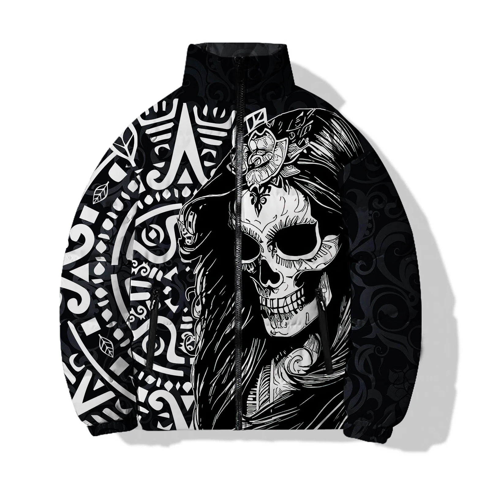 thumbnail image 1 of Ropa informal de invierno de algodón cálido, abrigos para hombre, estampado de calavera gótica, chaqueta holgada de algodón para hombre, 1 of 4