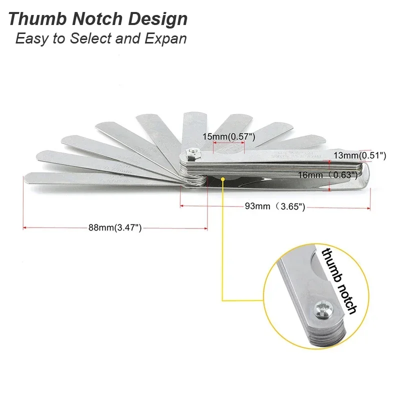 32pc Feeler Gauge Stainless Steel Measuring Tool Set 0.001-0.04" 0.03-1.00mm Feeler Gauge Motorcycle Tire Repair Tool