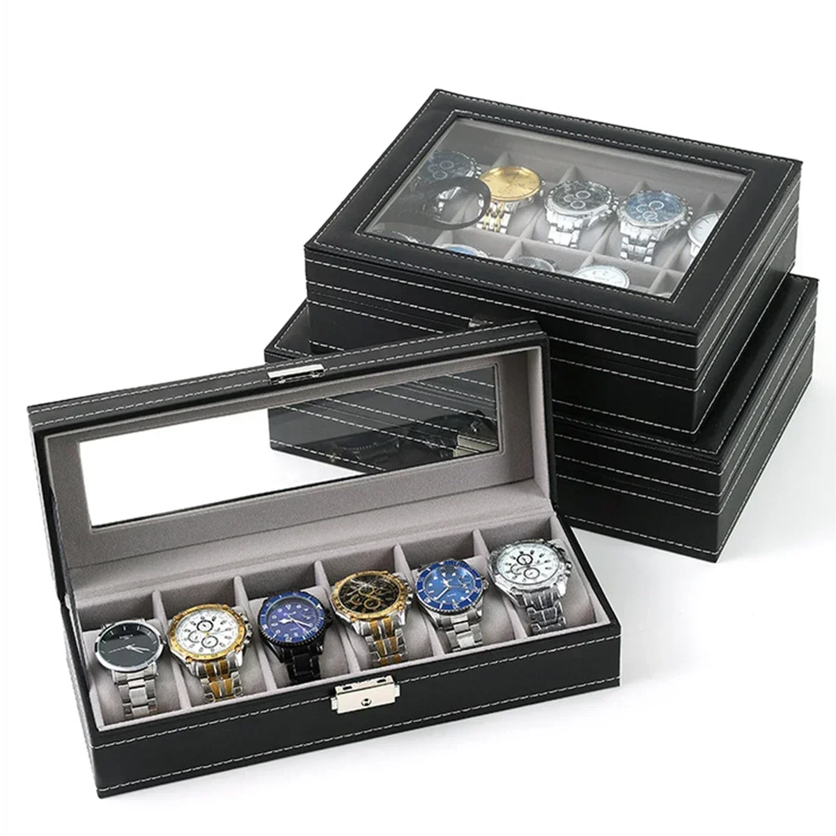 Watch Display Case ⌚ – Stop Tangled Timepieces! Premium PU Leather Organizer with Glass... - SKU PLWB0752 - UGI Packaging