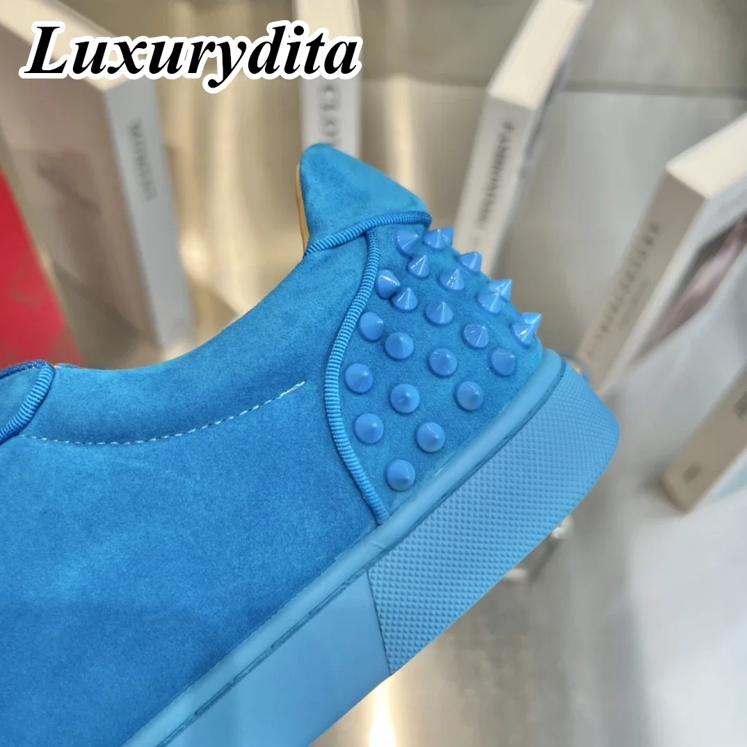 LUXURYDITA Designer Men Casual Sneakers Real Leather Rivet Luxury Womens Tennis Shoes 35-47 Fashion Unisex loafers HJ834