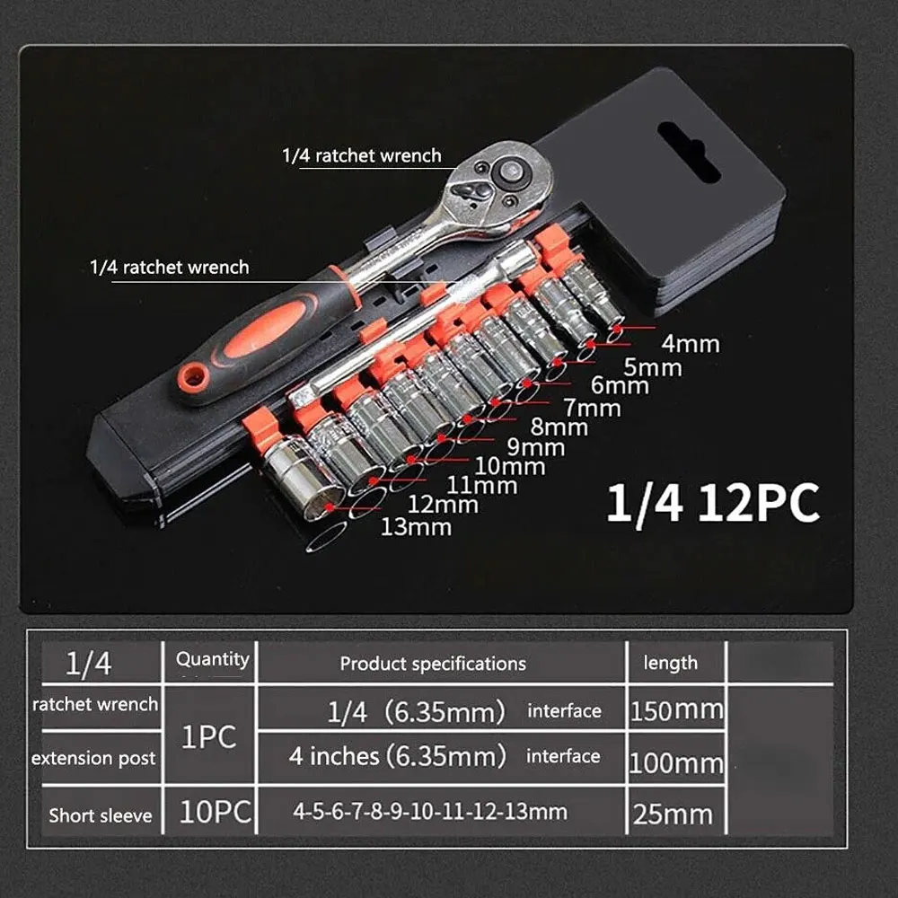 12 Pcs Ratchet Socket Wrench Kit Universal Repair Tool Multi-Function 8-32mm Wrench Home Quick Release Reversible 4