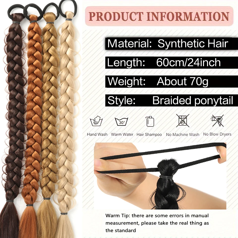 LUPU Synthetic Braided Long Ponytail Extensions With Elastic Band Blonde Braids Hair Accessories For Women Girls Party Daily Use