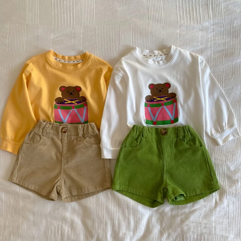 New Arrivel Children Clothing Sets Boys Cartoon Bear T-shirt+Solid Corduroy Shorts Toddler Girls Clothes Suit (Sold Separately) children's clothing sets in bulk