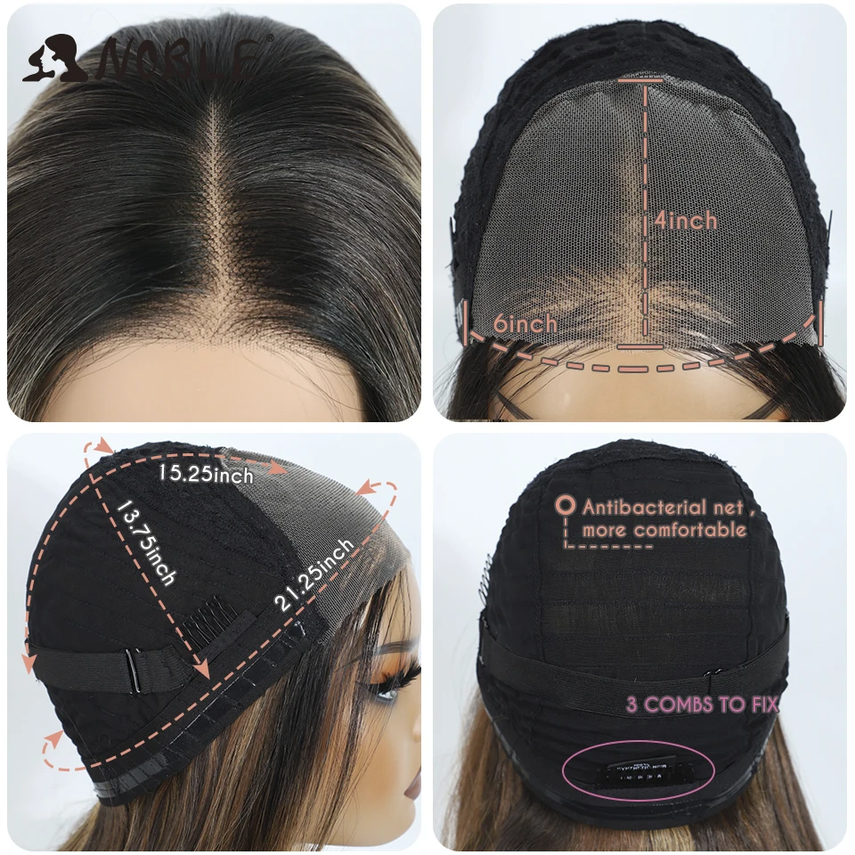 Noble Synthetic Lace Front Wig 24 Inch Straight Lace Wig Ombre Brown 6x4 Pre Plucked Pre Cut Wear and Go Glueless Wigs For Woman