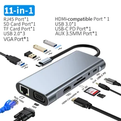 Versatile 11-in-1 USB-C Docking Station with 4K HDMI, VGA, PD, and Ethernet Adapter (11-in-1)