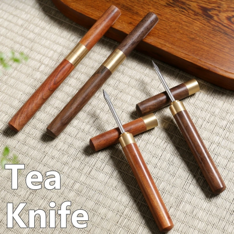 Tea Cutter Tea Needle Set Sandalwood Tea Knife Stainless Steel Ice Pick Ebony Wooden Handle and Sheath Tea Breaking Prying Conecake Accessories Tools