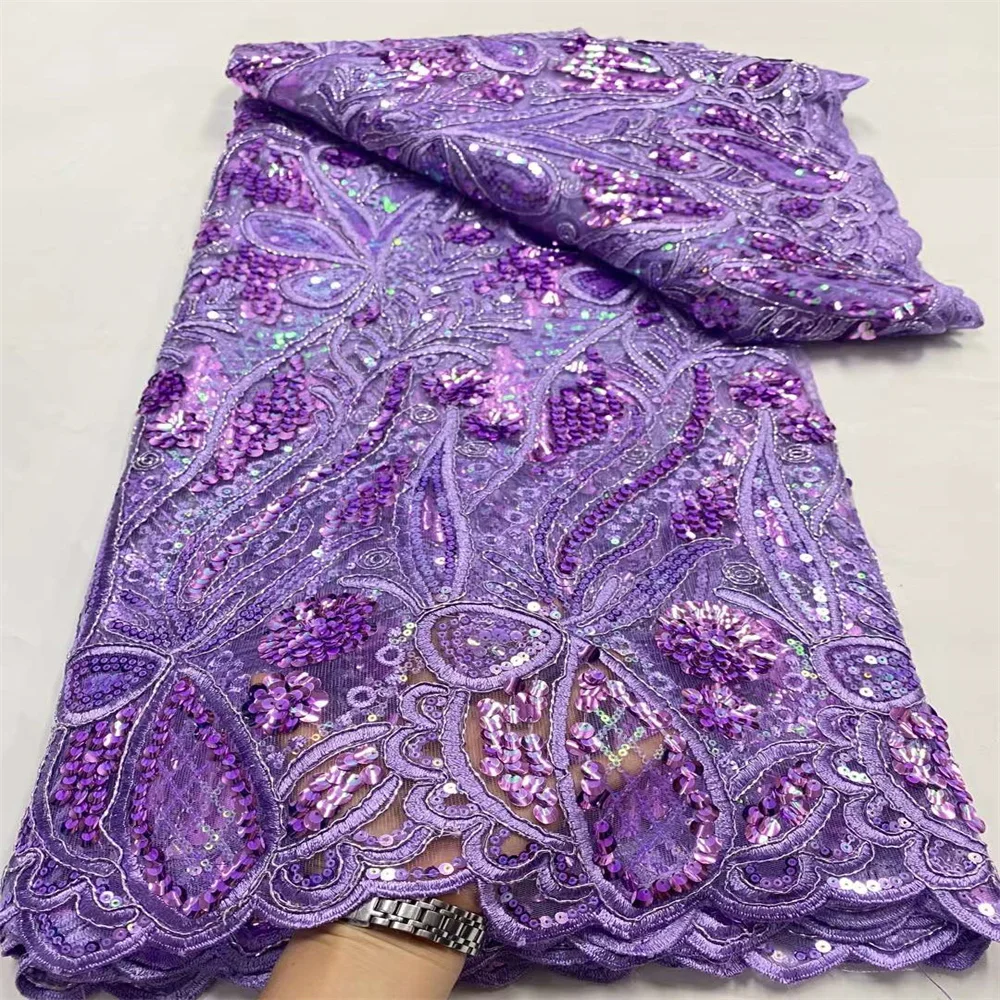 Latest African Tulle Laces Fabric 2023 High Quality French Sequins Embroidery Lace Beaded Nigerian For Bridal Party Dress DP1252