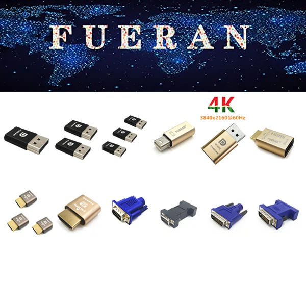FUERAN HDMI EDID Emulator 4-Pack — 4K 3840x2160@60Hz Passthrough Adapter For Mac, Switches, Splitters & AV Receivers