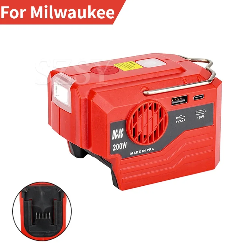 Inversor Portátil ao ar Livre para Milwaukee 18v Bateria para ac 110v 220v Usb Tpye-c Power Bank Converter com Conversor de Luz 200w - Image 6