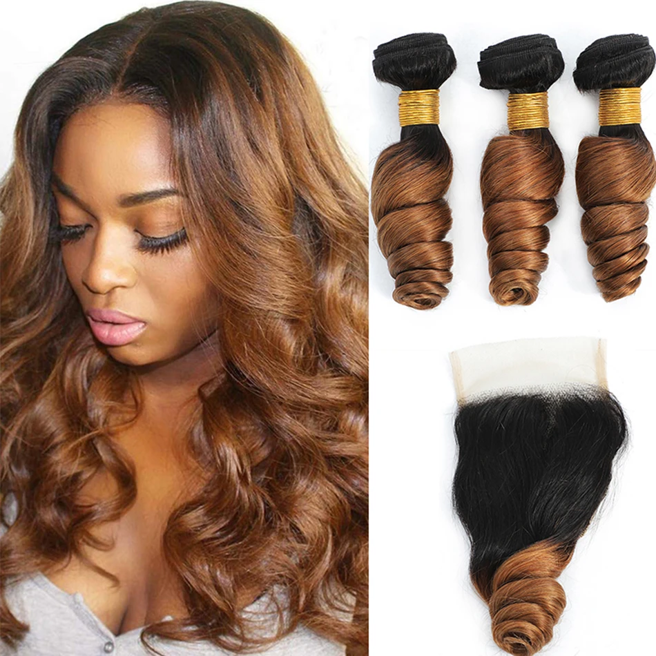 DreamDiana-10A-Ombre-Human-Hair-3-Bundles-with-Closure-T1B-30-Remy-100 ...
