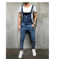 Spring Summer Men's Suspender Denim Jumpsuit Solid Color Fashion Jeans Pants Shorts 2