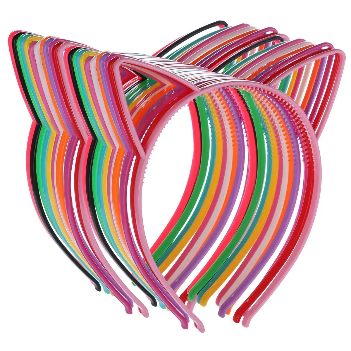 24PCS Mädchen Katze Ohr Stirnbänder Candy Farbe Katze Ohren Stirnband Kunststoff Zähne Haarbänder Familie Dekoration Party Haar Zubehör
