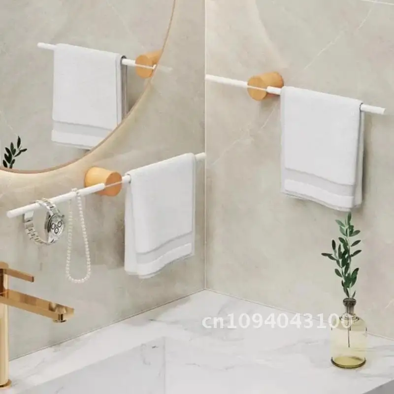 Bathroom Towel Bar Towel Holder 304 Stainless Steel Beech Hanger Shelf Single Artistic Rack Wall Mounted Wood
