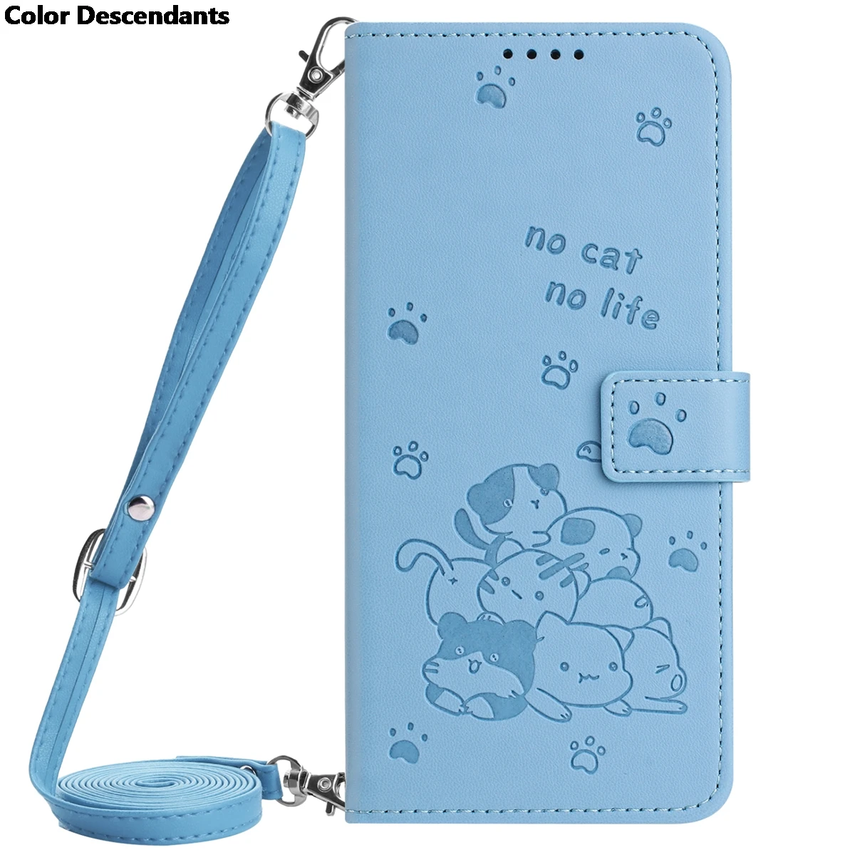 Flip Leather Phone Case with Wallet Holder and Shoulder Strap – Kitten Design Cover Bag