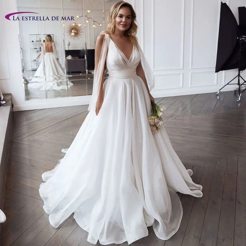 

Greek Wedding Dress For Women Bridal New Chiffon Organza Deep V Neck A Line Beach Robe De MariÉE Classic Vestito Da Sposa Uk