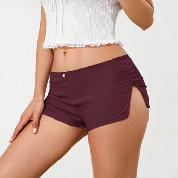 Women Side Split Shorts Pajama Shorts Y2K Soft Comfy Ruched Elastic Waist Lounge Pants Stretch Sleep Pj Bottoms Sleepwear 5