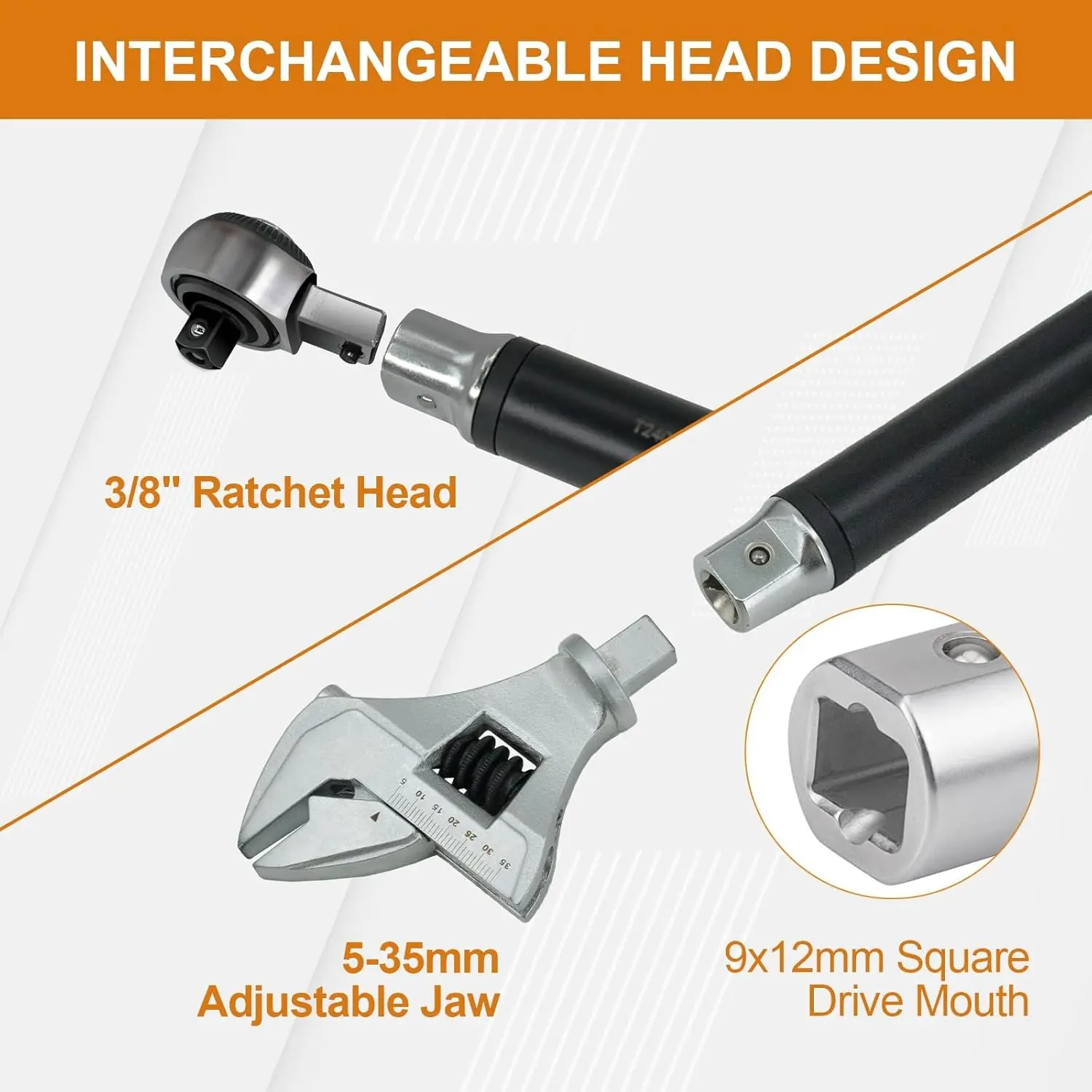 조절식 디지털 토크 렌치 5-99.6ft.lbs/6.8-135N.m 3/8인치 라쳇 헤드 5-35mm 죠 버저 및 LED 자동차 오토바이 수리용