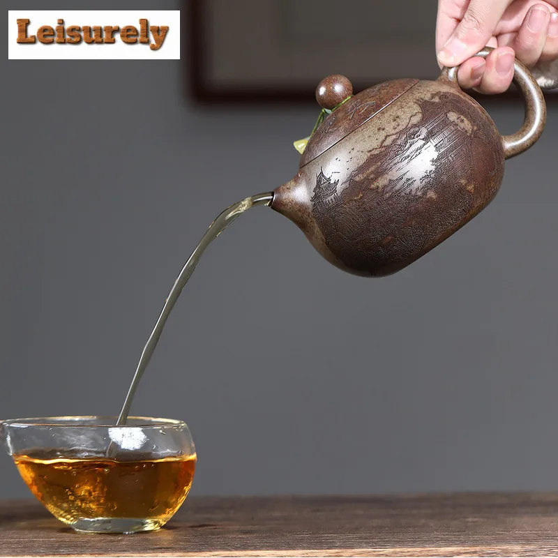 580ml Yixing Purple Clay Teapots Handmade Beauty Pot Raw Ore  Wood-fired Porcelain Mud Kettle With Strainer Zisha Tea Set Craft