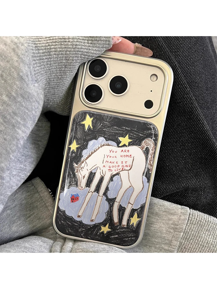 Vibrant Graffiti Star Pony Phone Case with Resin Drip Glue Back Cover