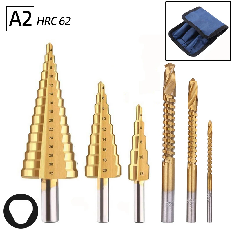 Titanium Step Drill Bit & Saw Set for Wood and Metal Cutting
