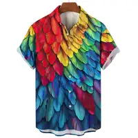 Summer Hawaiian Shirts Casual Men's Shirts Feather Print Shirts for Men Lapel Short Sleeve Men's Clothing Loose Aloha shirts 1